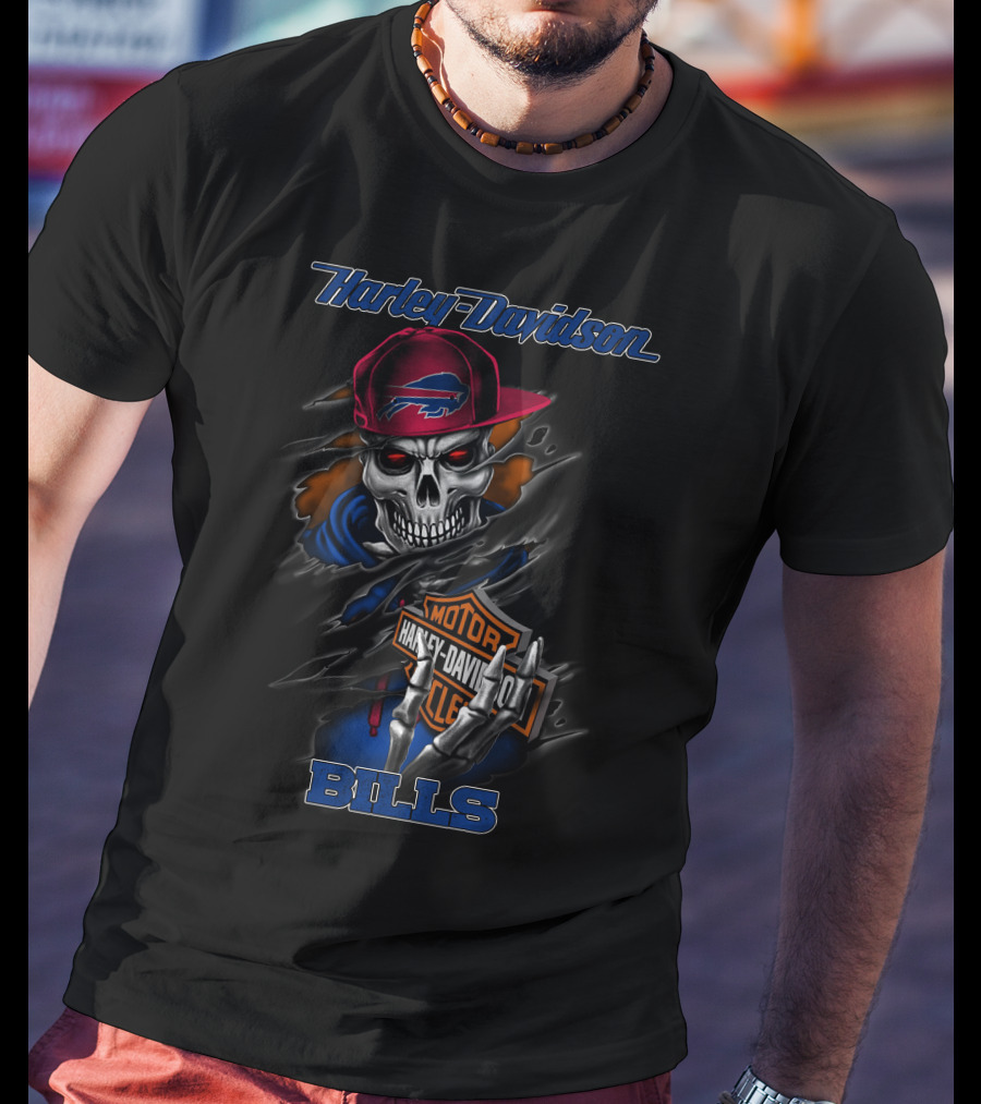 Harley Davidson Buffalo Bills Skeleton With Cap And Hoodie 2020Bb T-Shirt