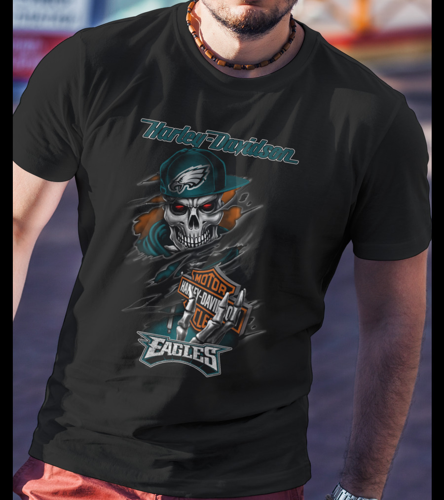 Harley Davidson Motorcycles Eagles Skull Vintage Theme T-Shirt
