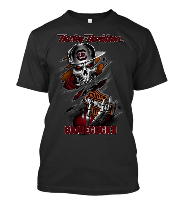 Harley Davidson Gamecocks Skull With Cap T-Shirt