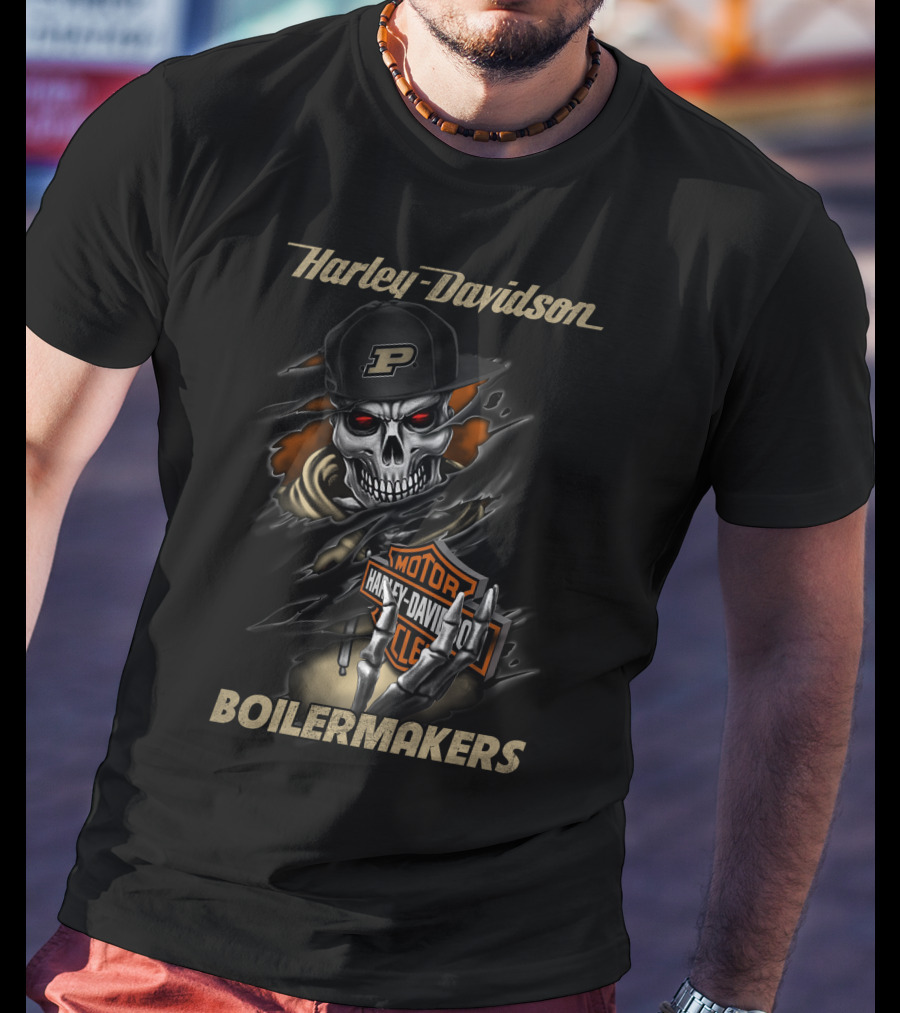 Harley Davidson Boilermakers Purdue Skull Motorcycles T-Shirt