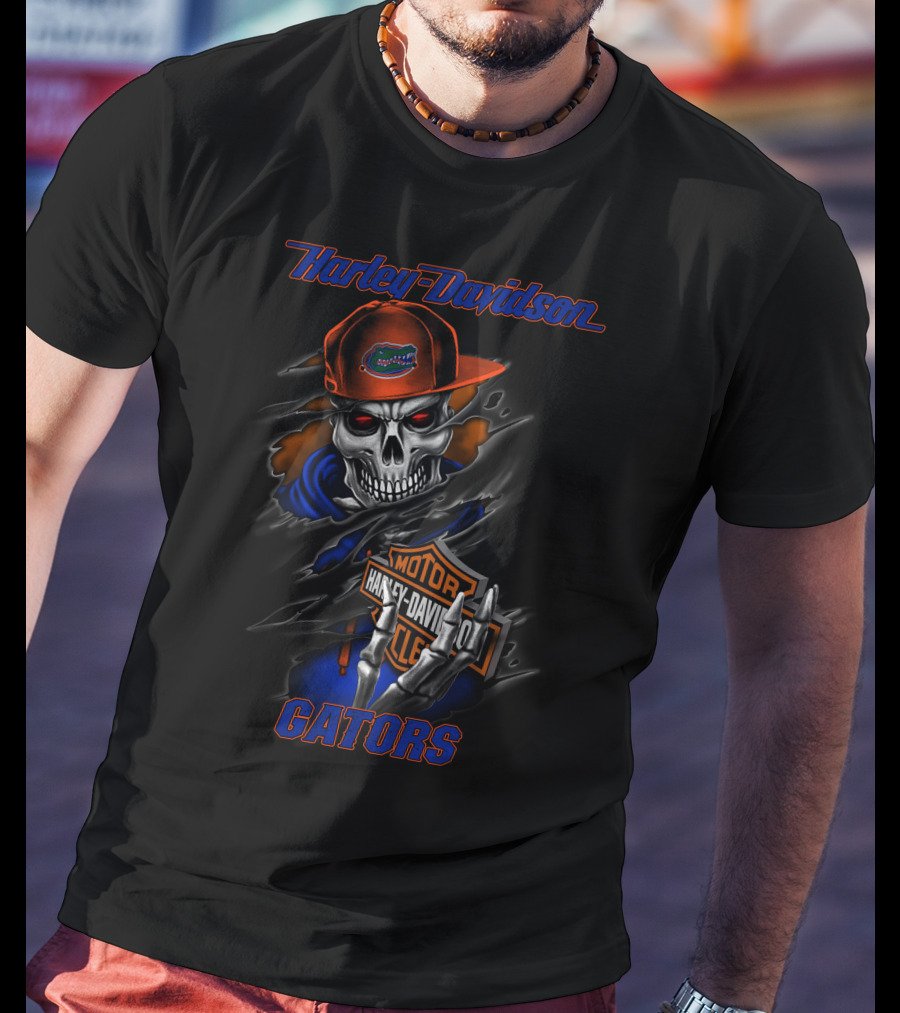 Harley Davidson Gators Skull With Florida Logo And Hoodie T-Shirt