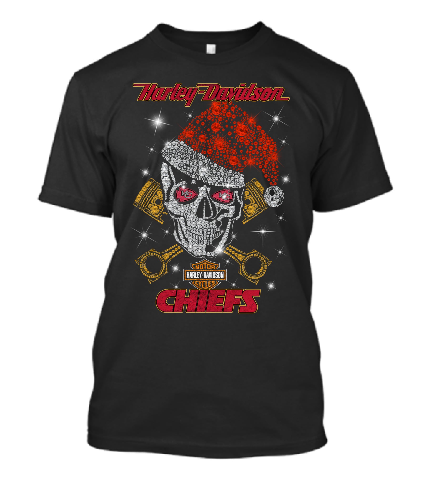 Harley Davidson Kansas City Chiefs Skull Santa Hat T-Shirt