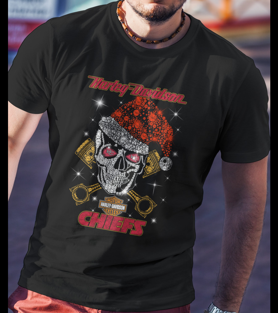 Harley Davidson Kansas City Chiefs Skull Santa Hat T-Shirt