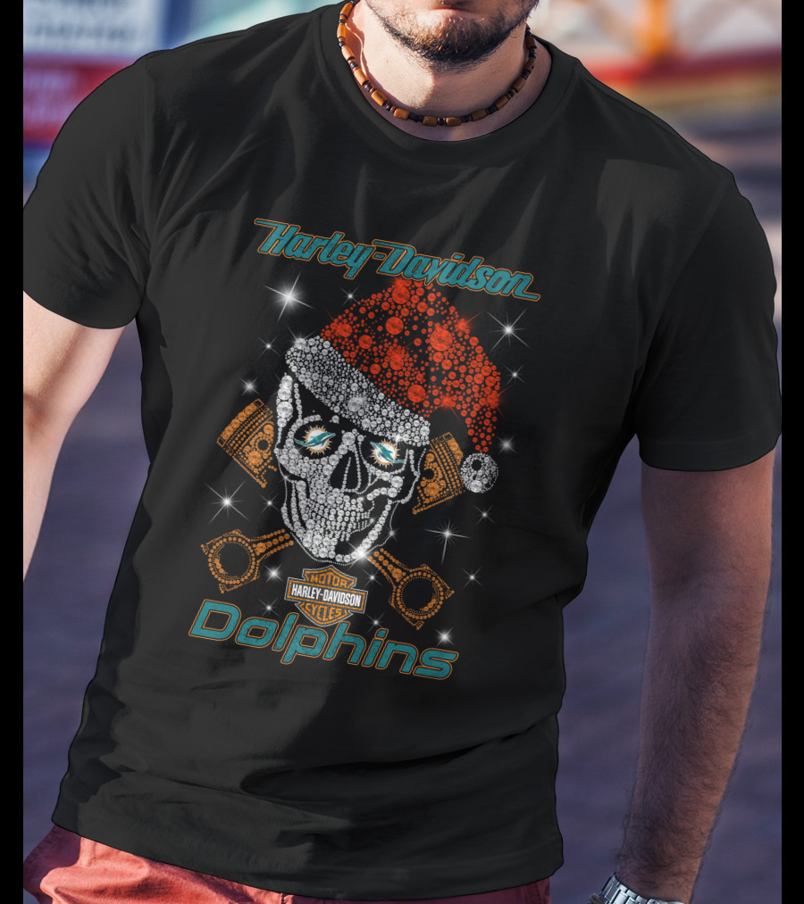 Harley Davidson Dolphins Santa Skull Artwork T-Shirt