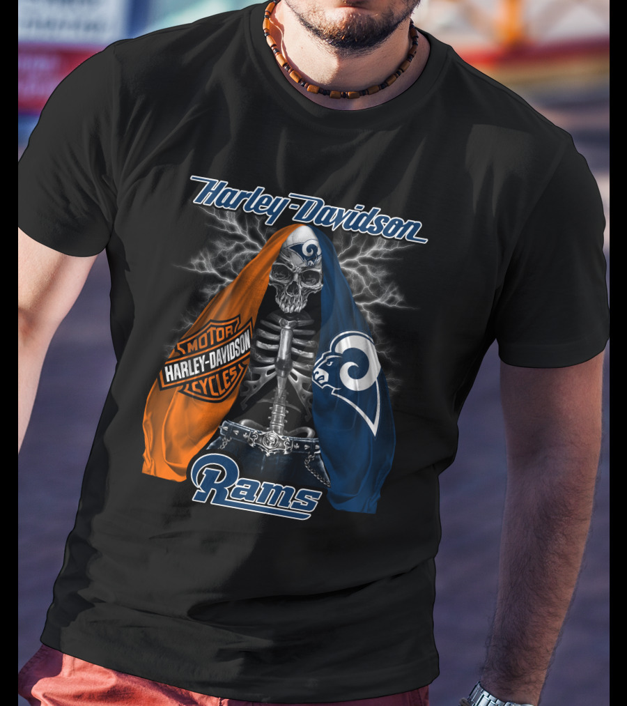 Harley Davidson Los Angeles Rams Motorcycles Skeleton T-Shirt