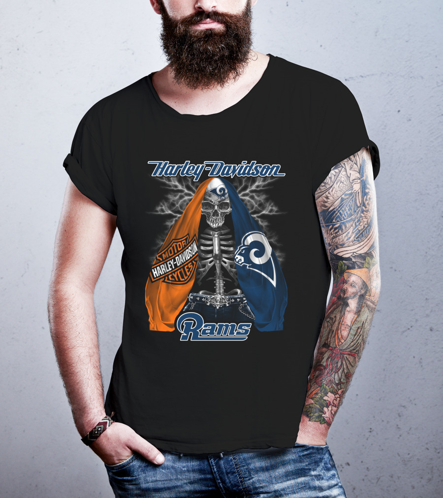 Harley Davidson Los Angeles Rams Motorcycles Skeleton T-Shirt