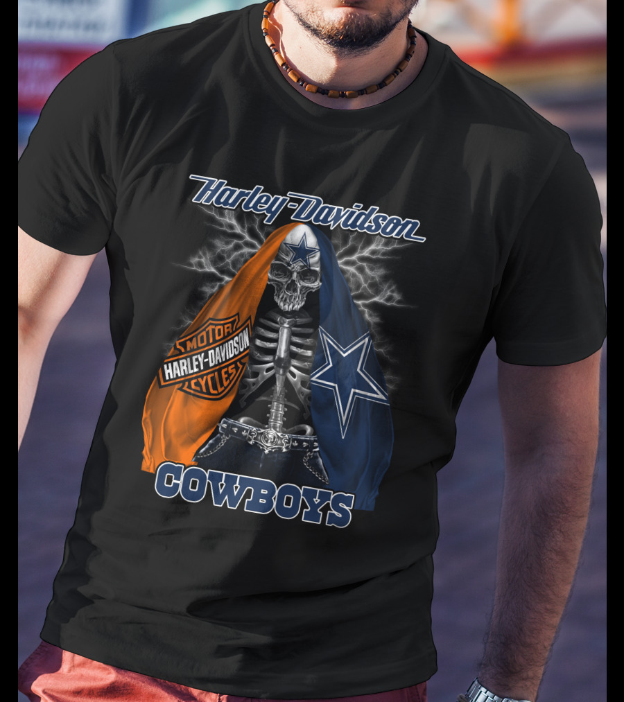 Harley Davidson Motorcycles Skeleton Dallas Cowboys T-Shirt