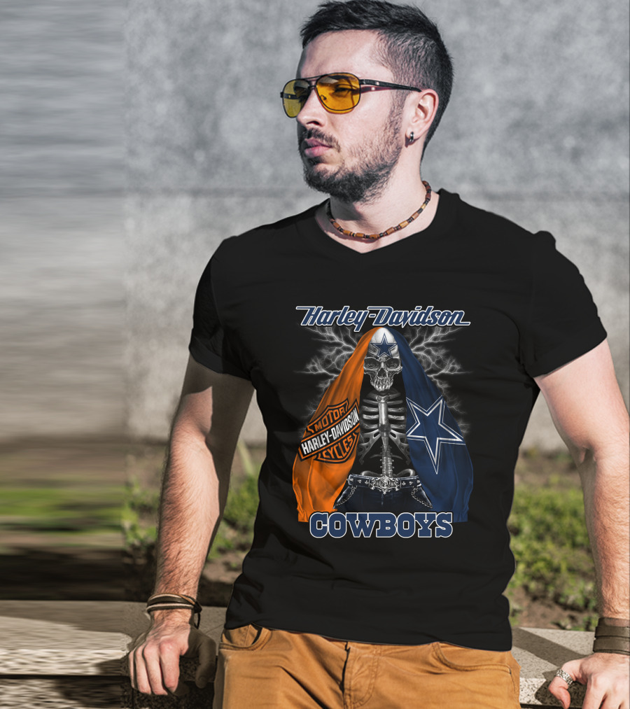 Harley Davidson Motorcycles Skeleton Dallas Cowboys T-Shirt
