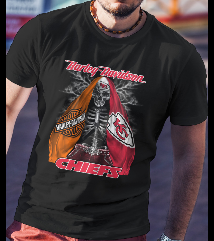 Harley Davidson Motorcycles Kansas City Chiefs Skeleton Chiefs T-Shirt
