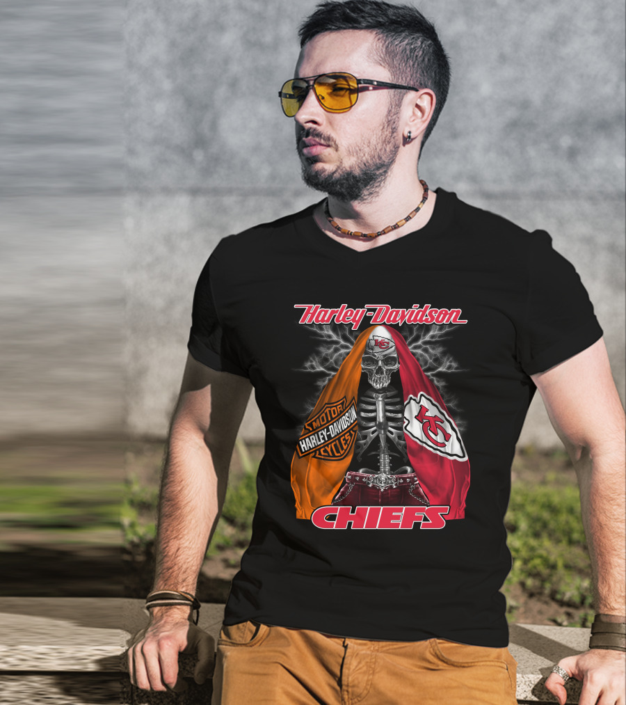 Harley Davidson Motorcycles Kansas City Chiefs Skeleton Chiefs T-Shirt