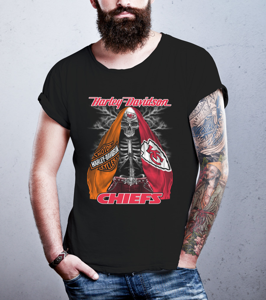 Harley Davidson Motorcycles Kansas City Chiefs Skeleton Chiefs T-Shirt