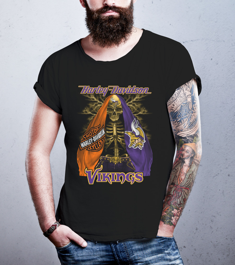Harley Davidson Minnesota Vikings Motorcycle Skeleton T-Shirt