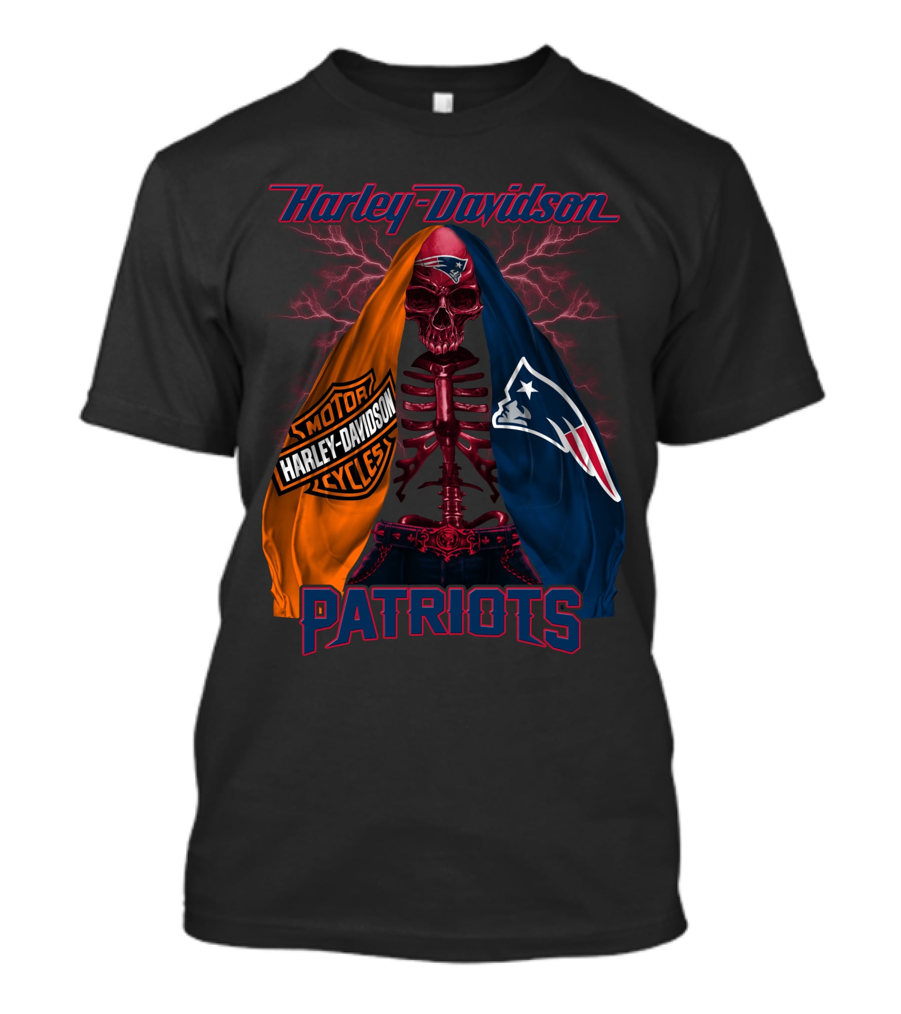 Harley Davidson New England Patriots Skull Logo Collaboration T-Shirt