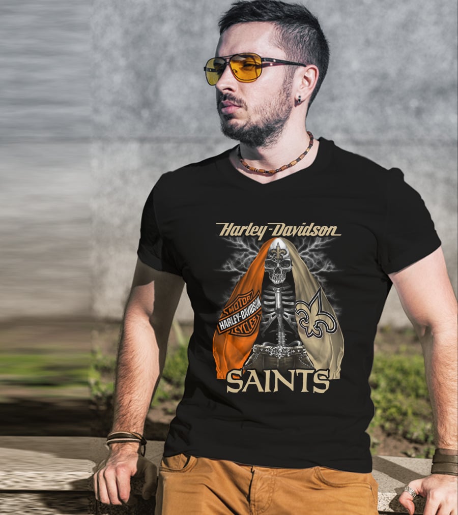 Harley Davidson Motorcycles New Orleans Saints T-Shirt