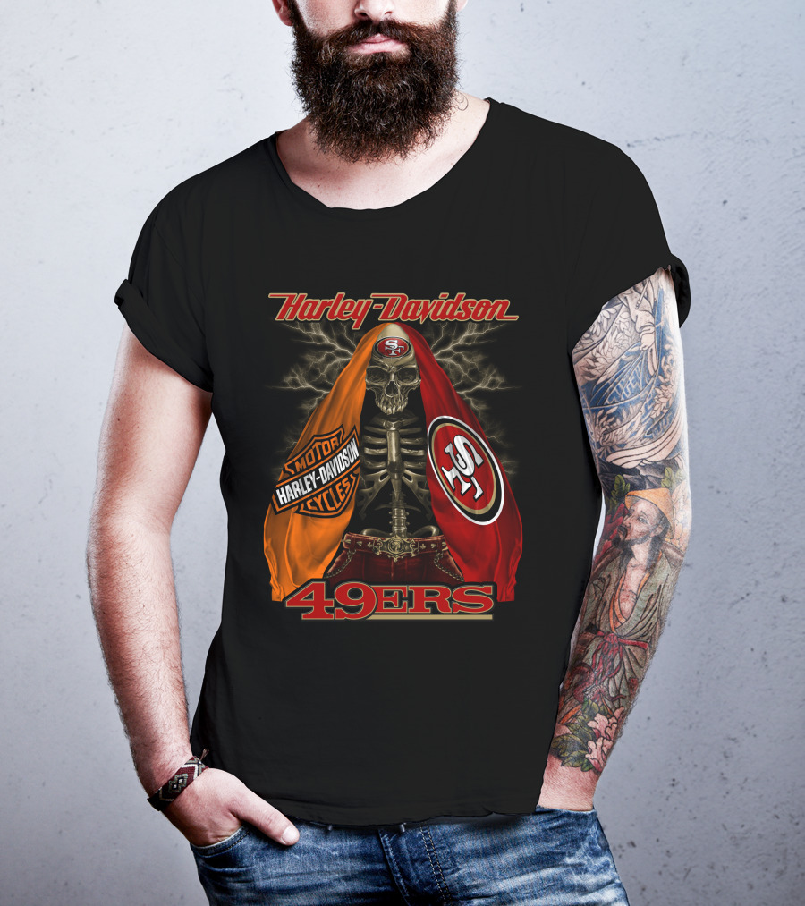 Harley Davidson San Francisco 49ers Skeleton With Motorcycles And S T-Shirt