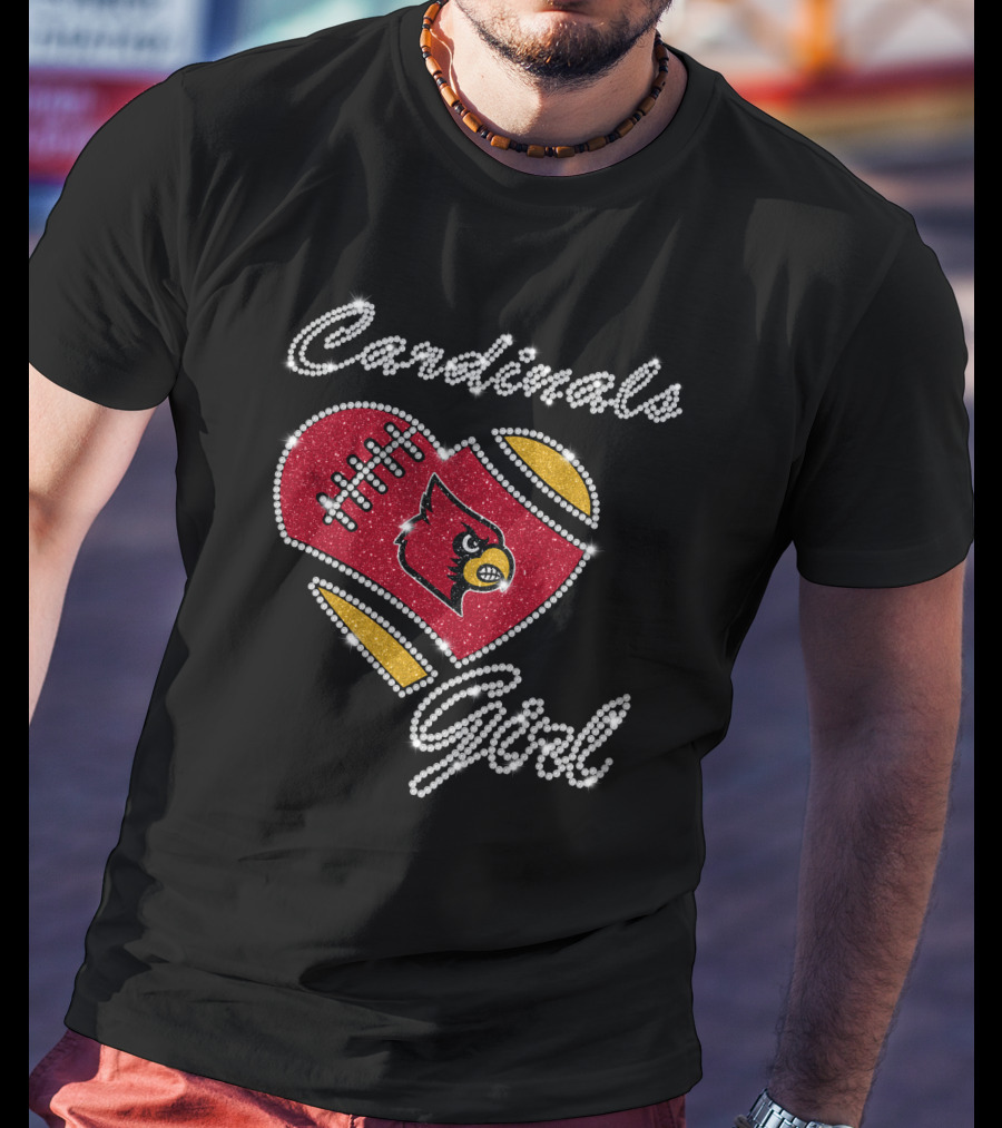 Cardinals Girl Louisville Football Heart Sparkle T-Shirt