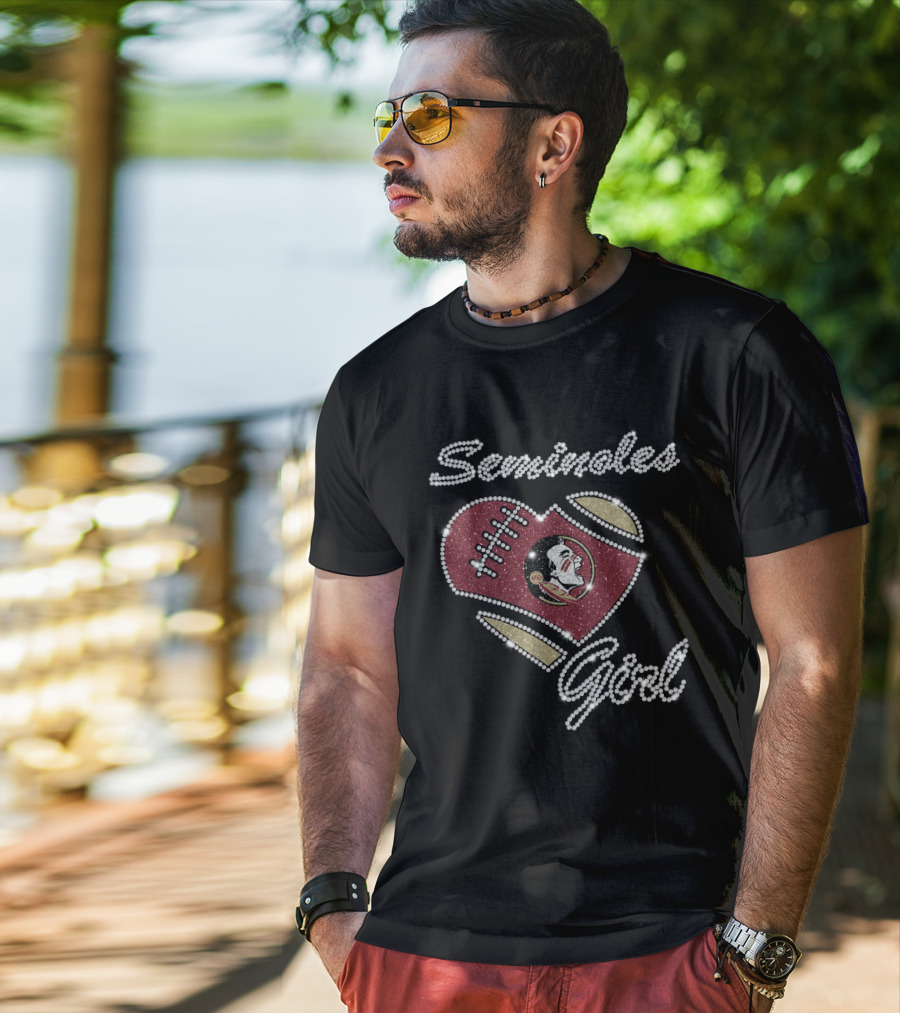 G1003 Florida State Seminoles Girl Football Heart T-Shirt