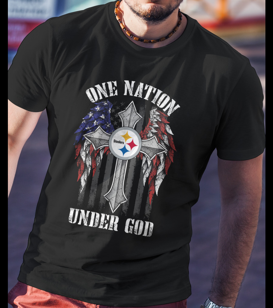 One Nation Under God Pittsburgh Steelers Cross Flag Wings T-Shirt