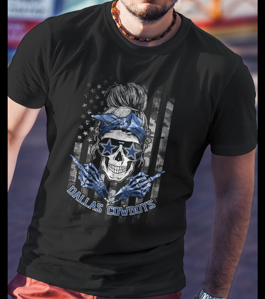 Dallas Cowboys Skull Girl Stars And Stripes Bandana T-Shirt