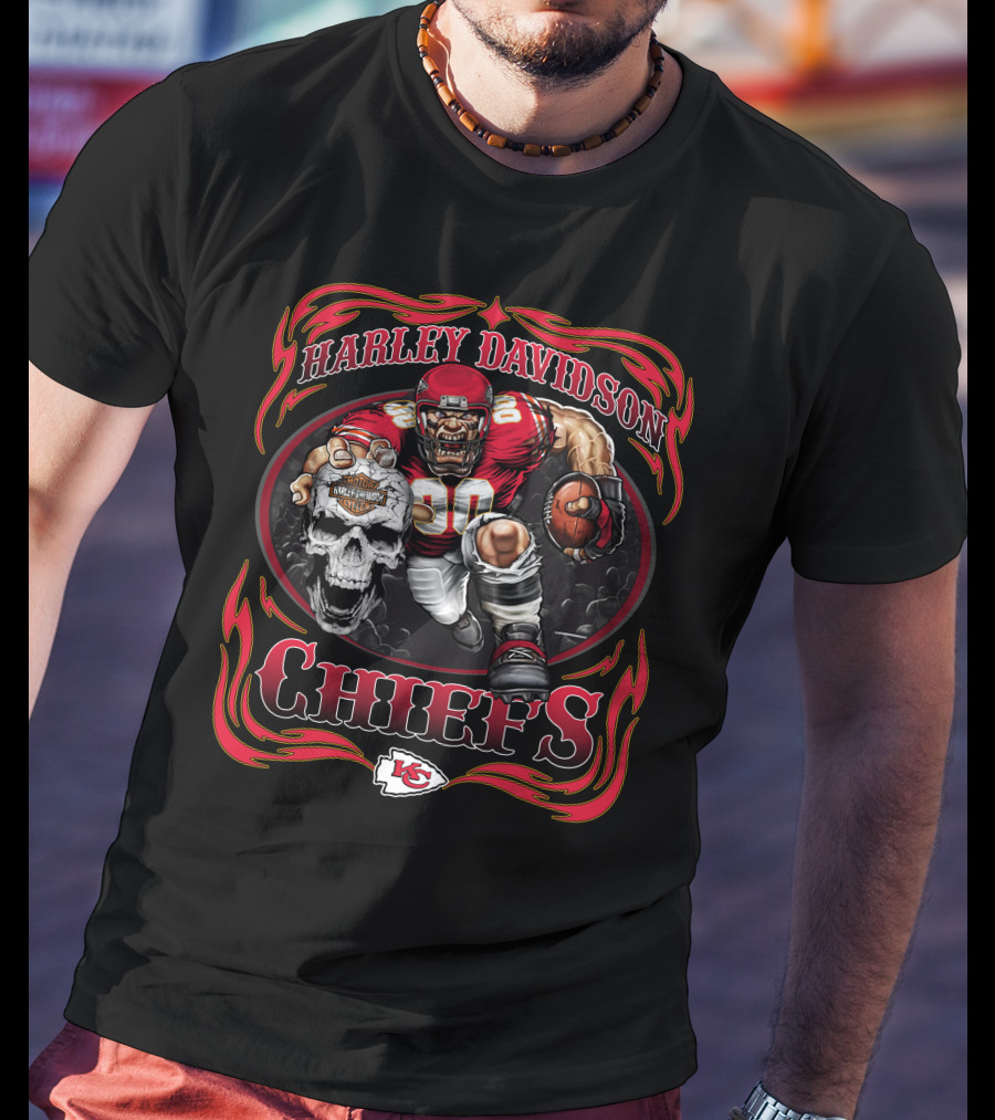 Harley Davidson Chiefs Kansas City Football Skull T-Shirt