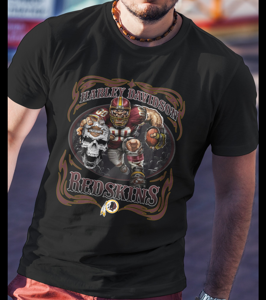Harley Davidson Redskins Football Skull Player T-Shirt