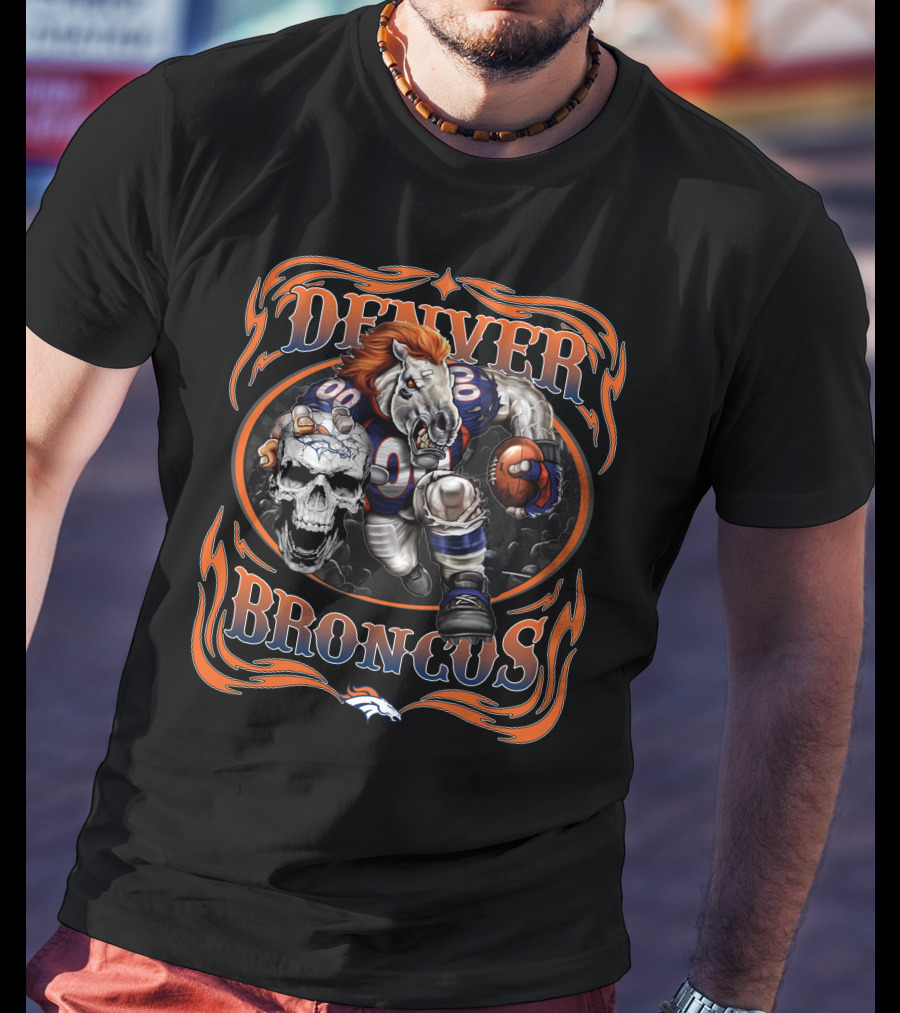 Denver Broncos Fierce Football Horse Skull Art T-Shirt