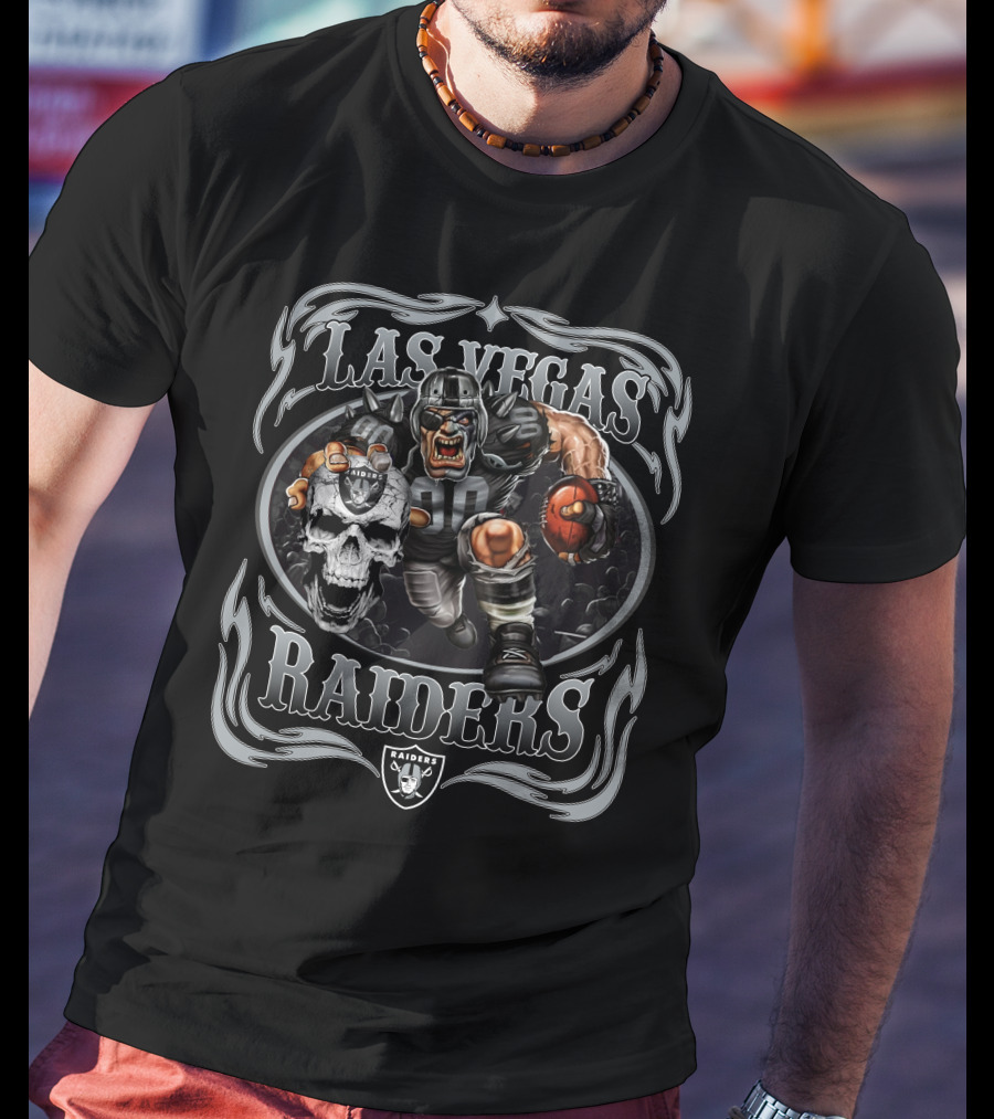 Las Vegas Raiders Skull And Player Charging With Football T-Shirt