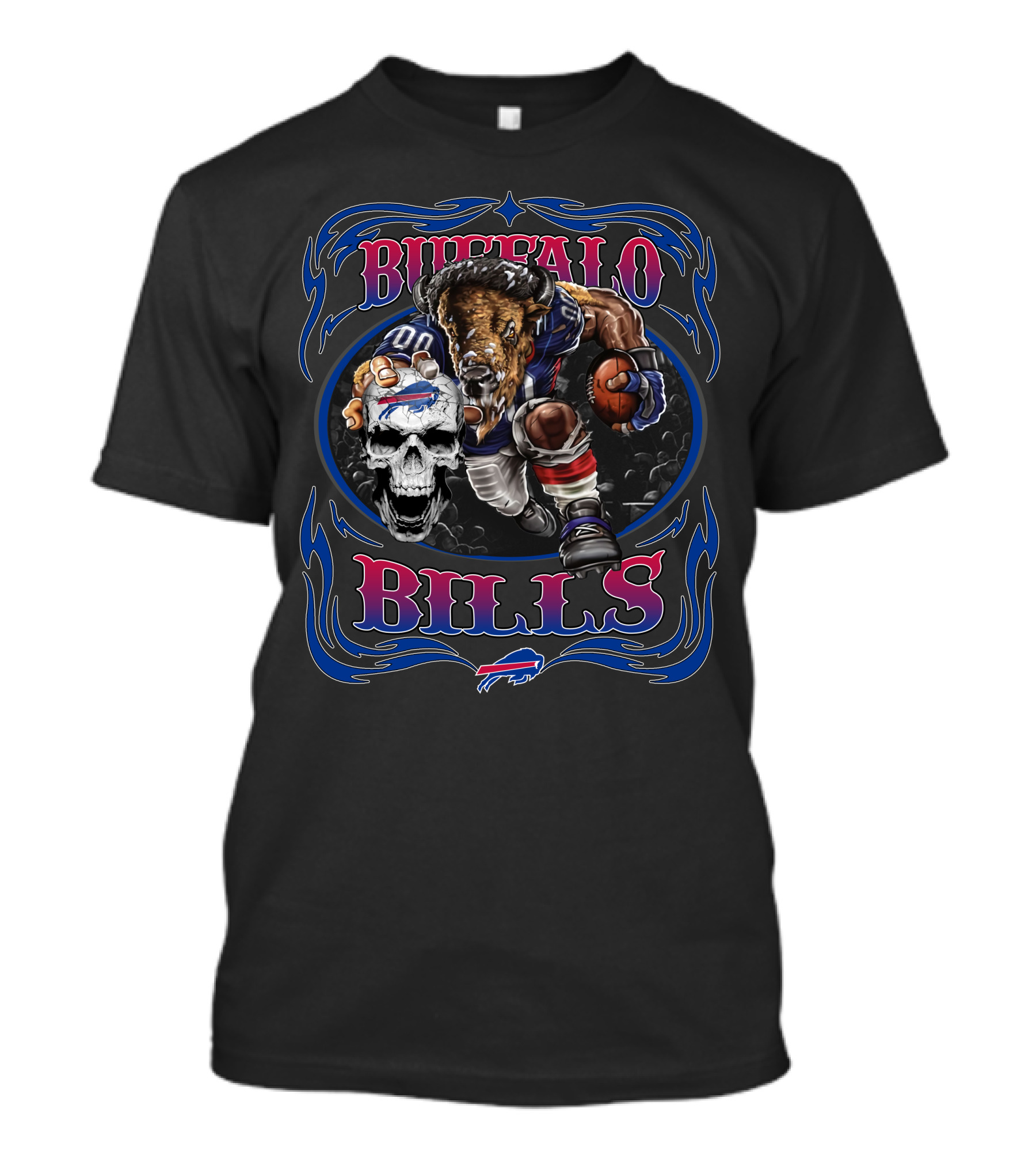 Buffalo Bills Charging Football Player With Skull And Team T-Shirt