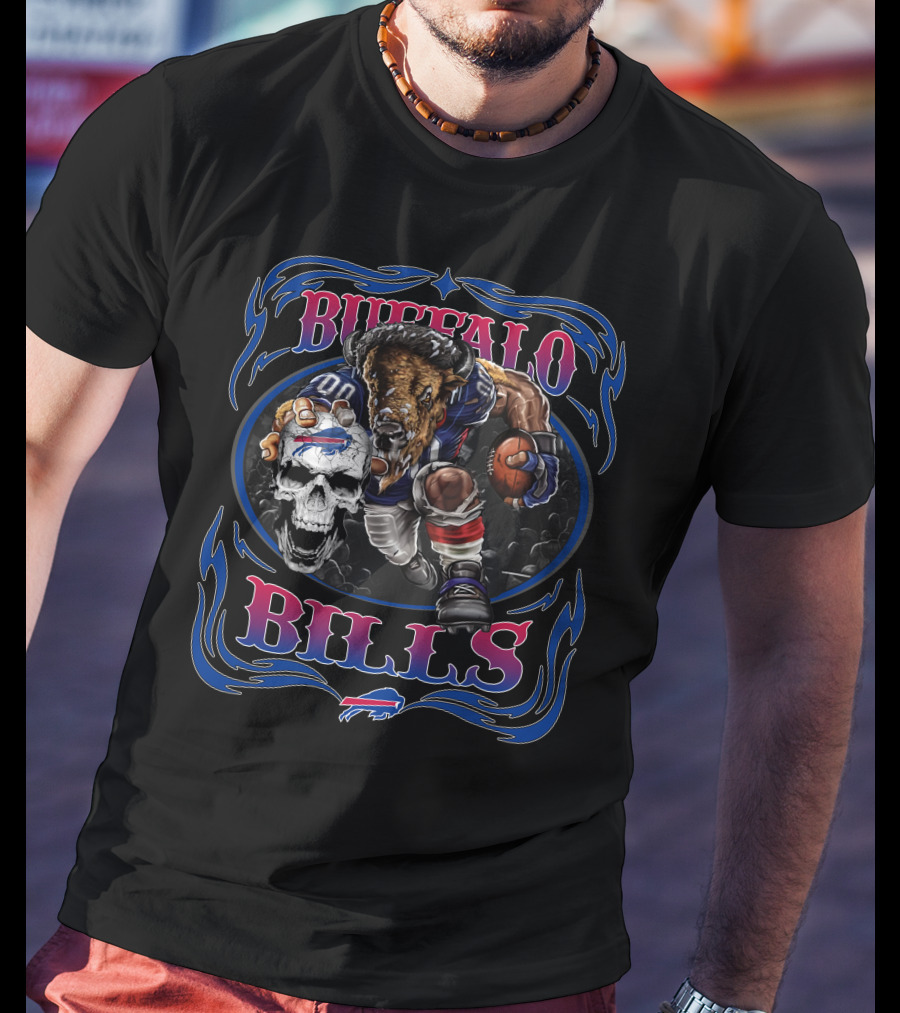 Buffalo Bills Charging Football Player With Skull And Team T-Shirt
