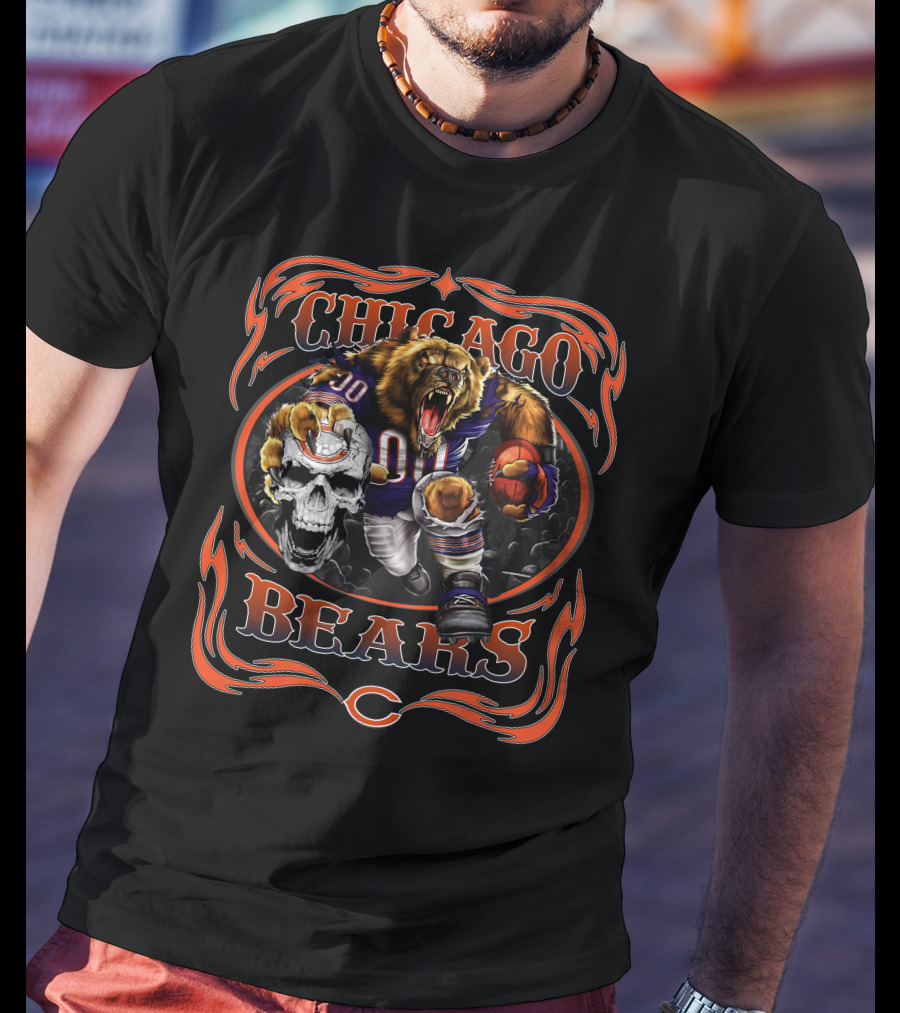 Chicago Bears Fierce Bear Football Skull T-Shirt
