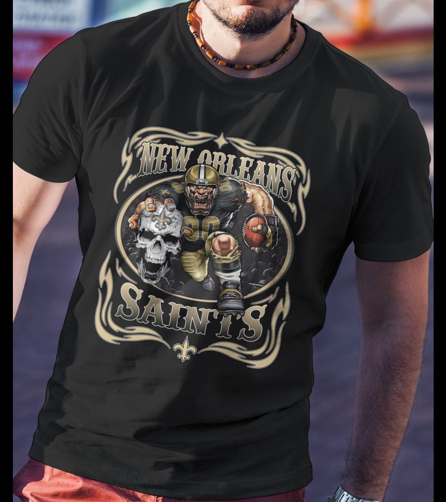 New Orleans Saints Football Skull And Player T-Shirt