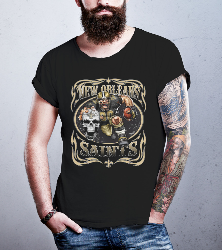 New Orleans Saints Football Skull And Player T-Shirt