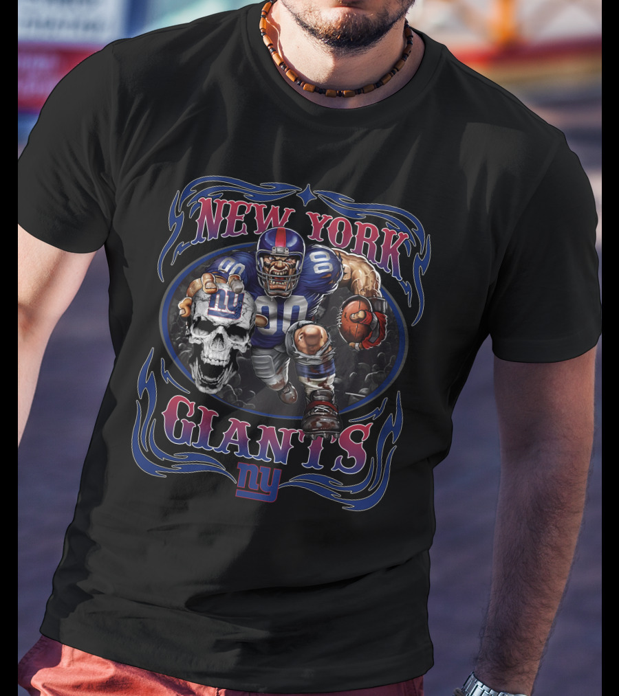 New York Giants Skull And Football Player T-Shirt