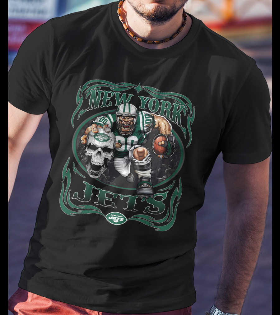 New York Jets Football Warrior Skull Mashup T-Shirt