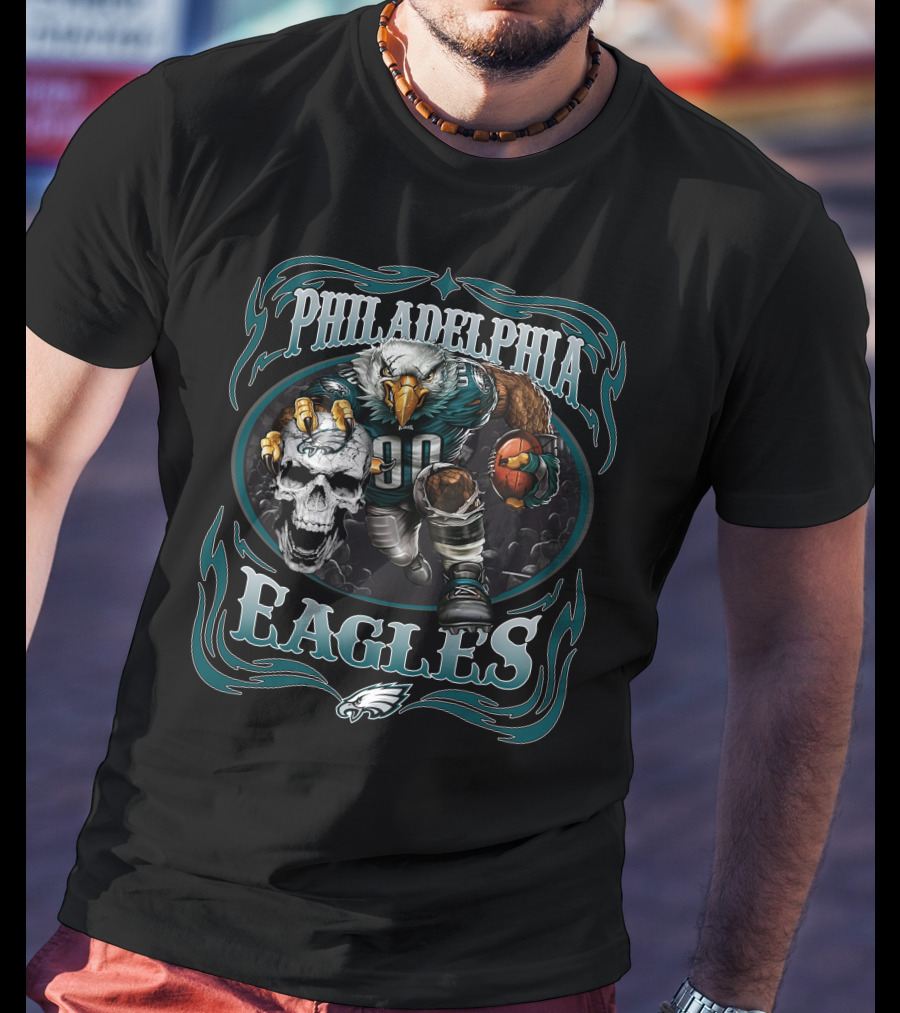 Philadelphia Eagles Fierce Mascot With Skull And Football T-Shirt