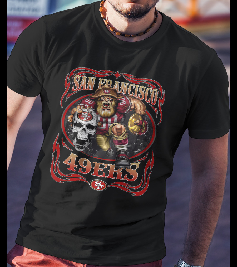 San Francisco 49ers Fierce Warrior Logo Football Theme T-Shirt