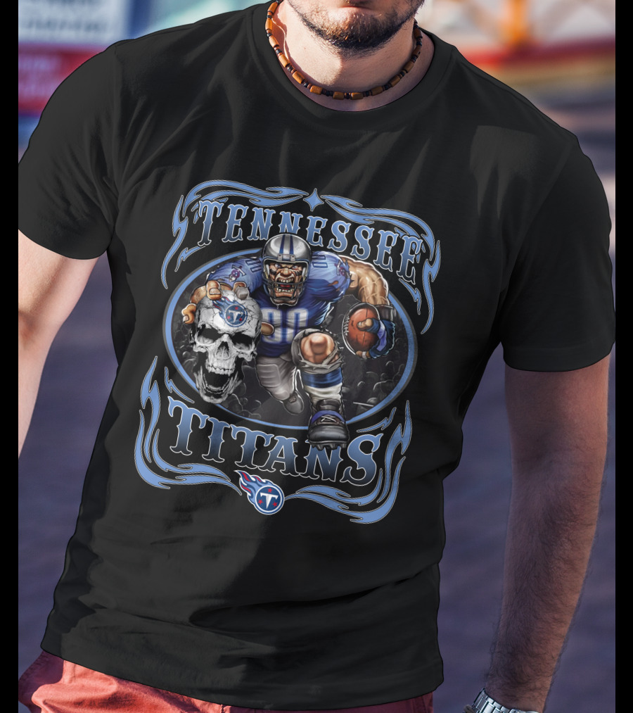 Tennessee Titans Football Warrior With Skull And Team T-Shirt