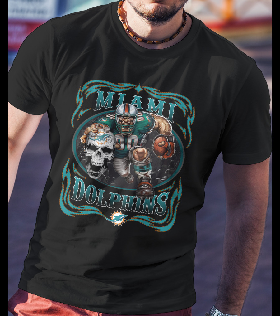 Miami Dolphins Nfl Football Skull And Player T-Shirt