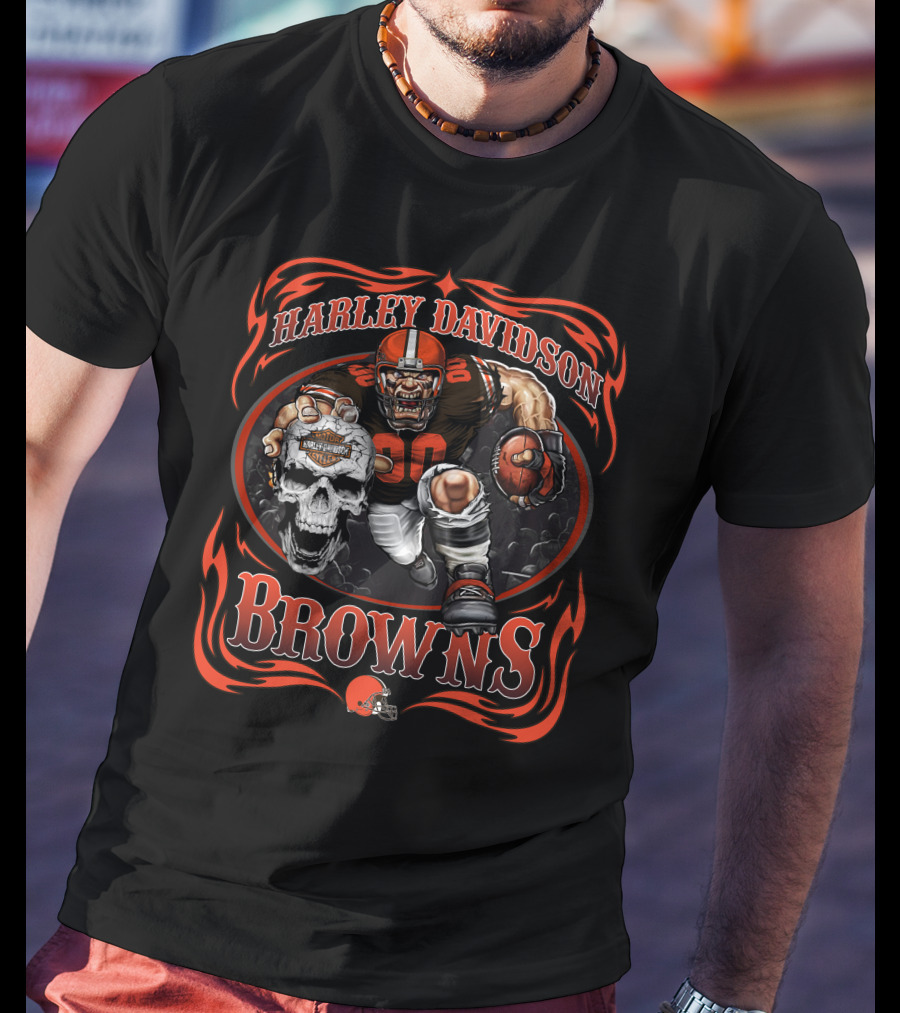 Harley Davidson Cleveland Browns Player Skull T-Shirt
