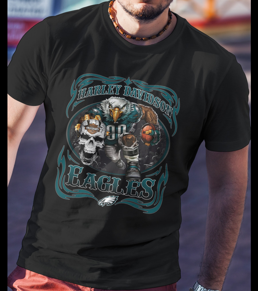 Harley Davidson Philadelphia Eagles Football Eagle With Skull And Ball T-Shirt