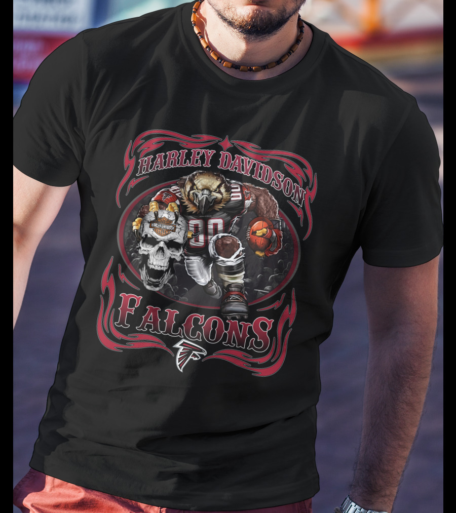 Harley Davidson Atlanta Falcons Football Skull T-Shirt