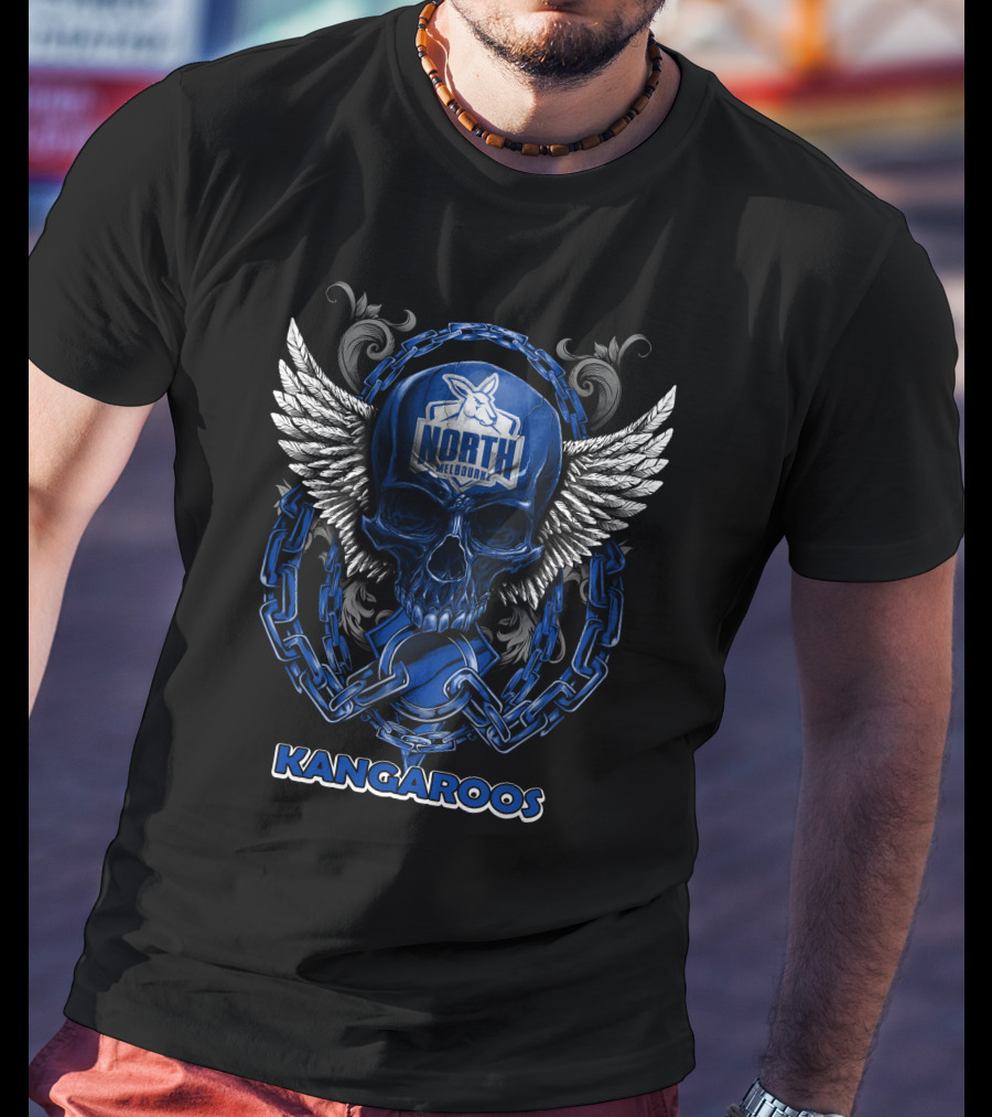 North Melbourne Kangaroos Skull With Wings And Chains T-Shirt