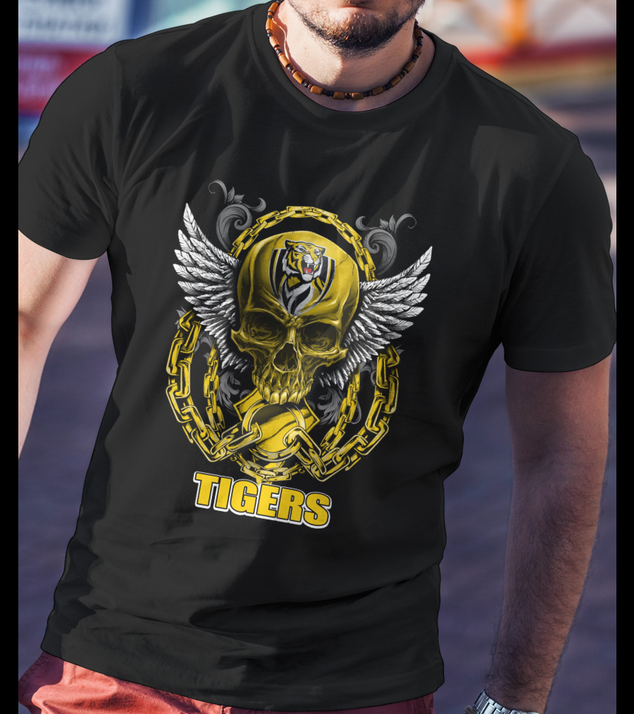 Tigers Winged Skull With Chains Richmond Tigers T-Shirt