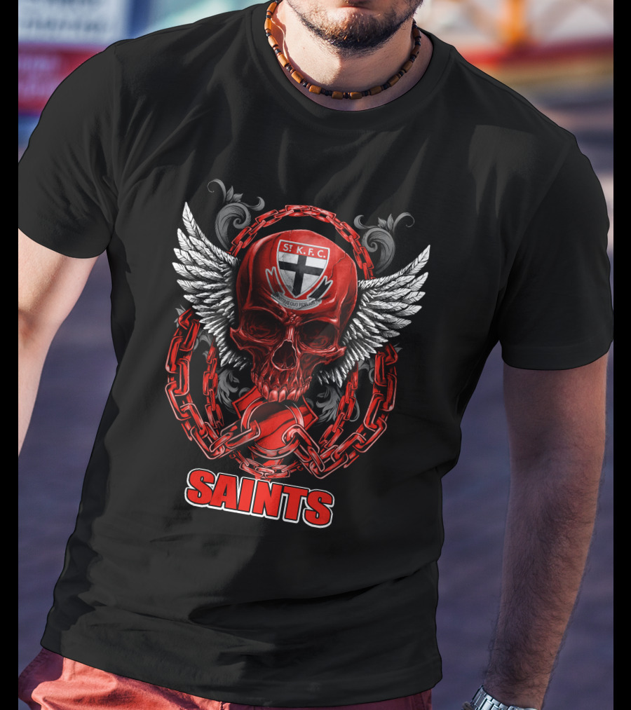 ST Kilda Saints SKFC Skull Wings And Chains T-Shirt