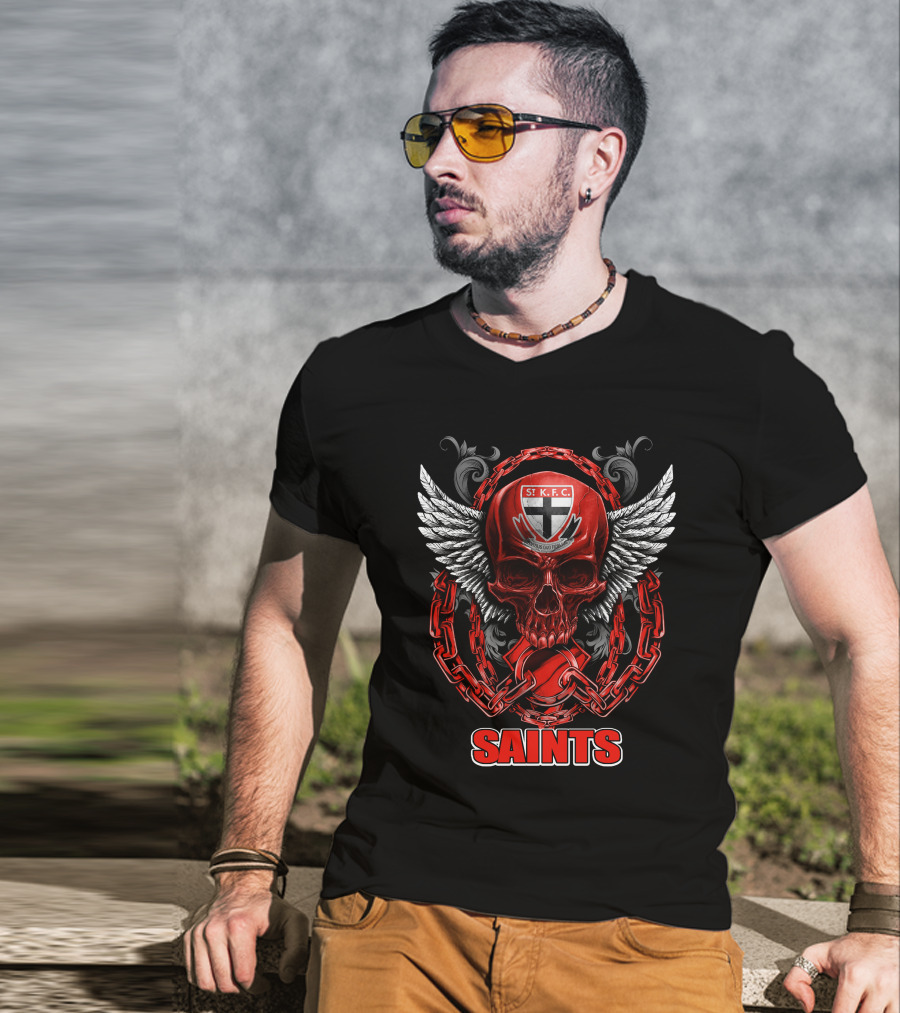 ST Kilda Saints SKFC Skull Wings And Chains T-Shirt