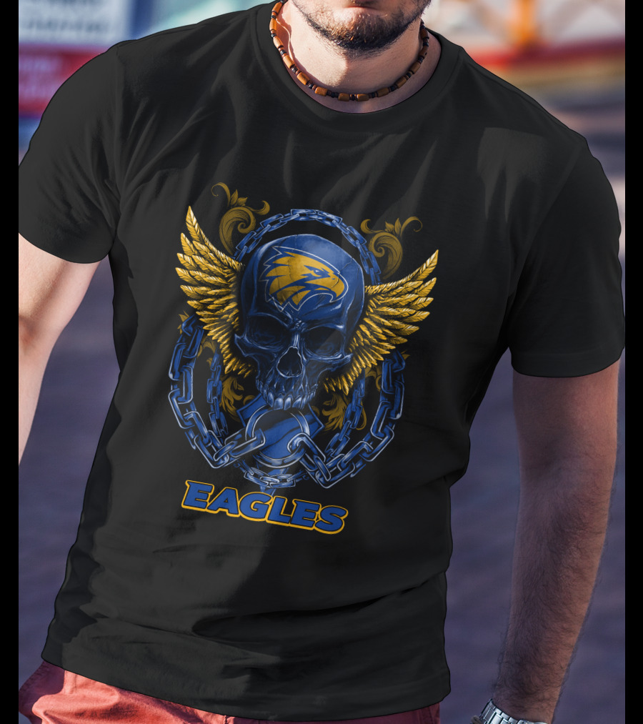 West Coast Eagles Skull With Chains And Wings T-Shirt