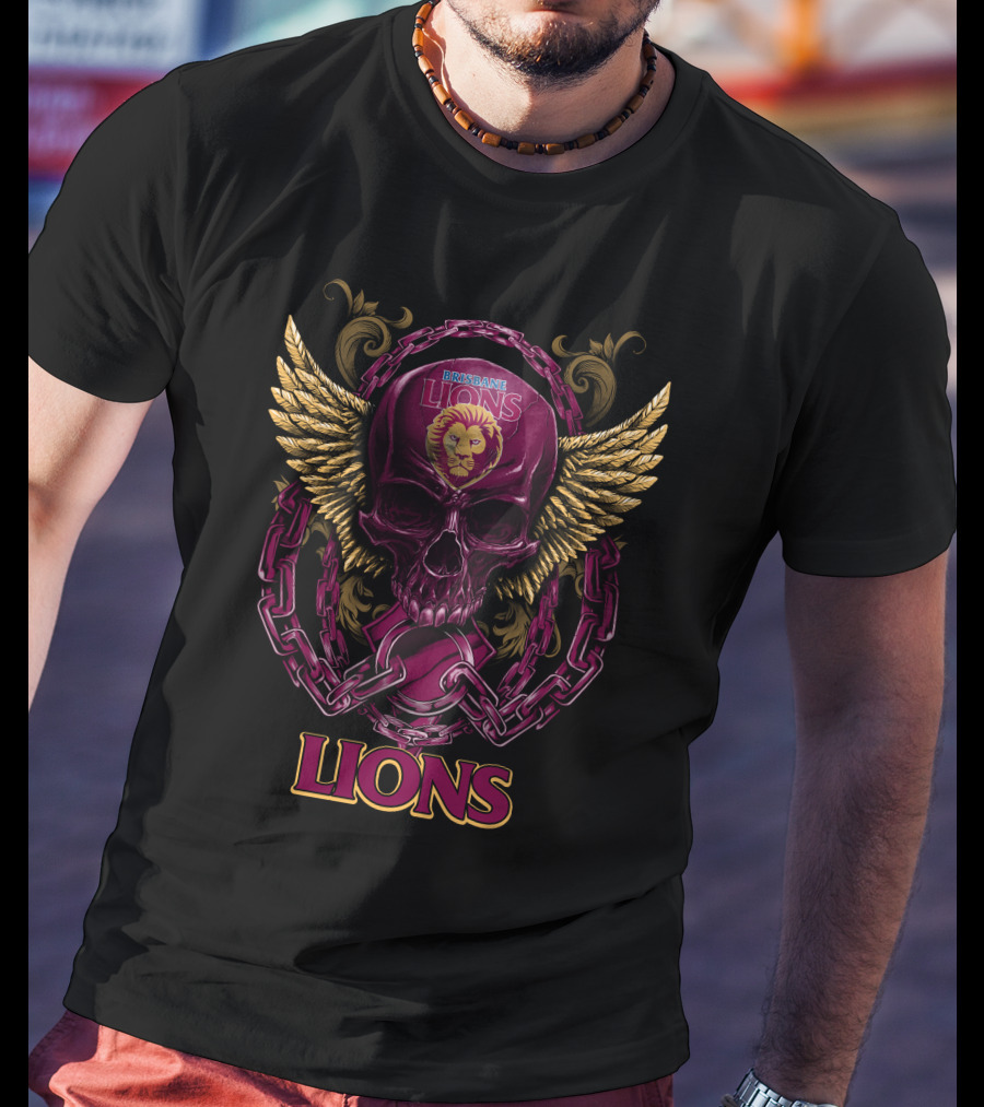 Brisbane Lions Skull Wings And Chains T-Shirt