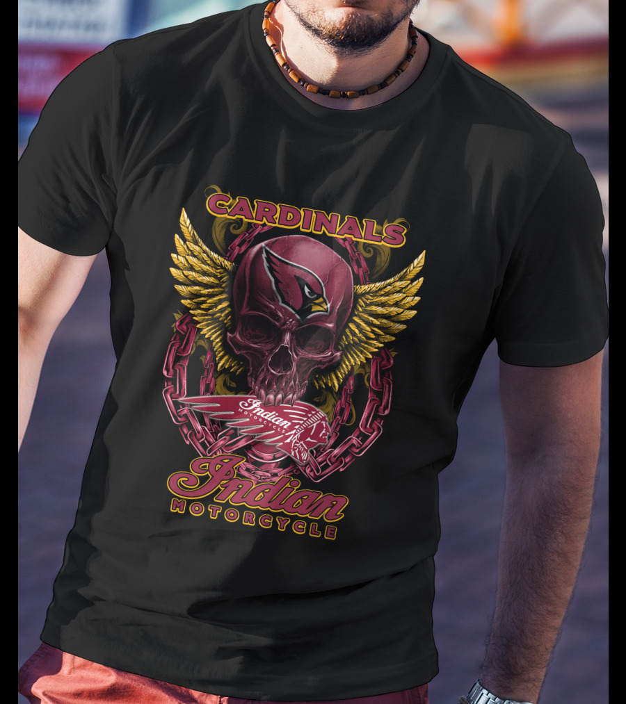 Cardinals Indian Motorcycle Skull Wings T-Shirt