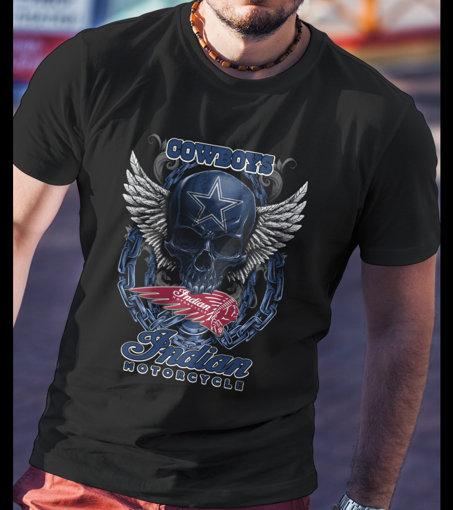 Cowboys Skull Wings Chain Star Indian Motorcycle T-Shirt