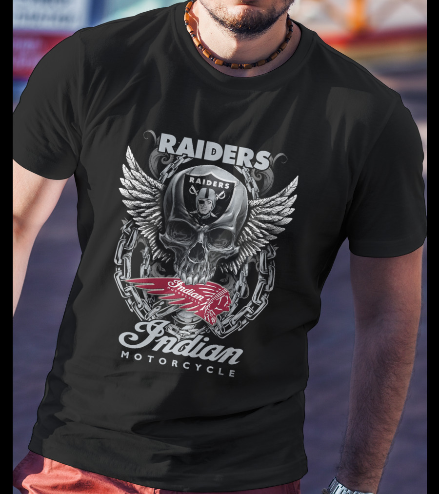 Raiders Indian Motorcycle Skull Wings Chain T-Shirt